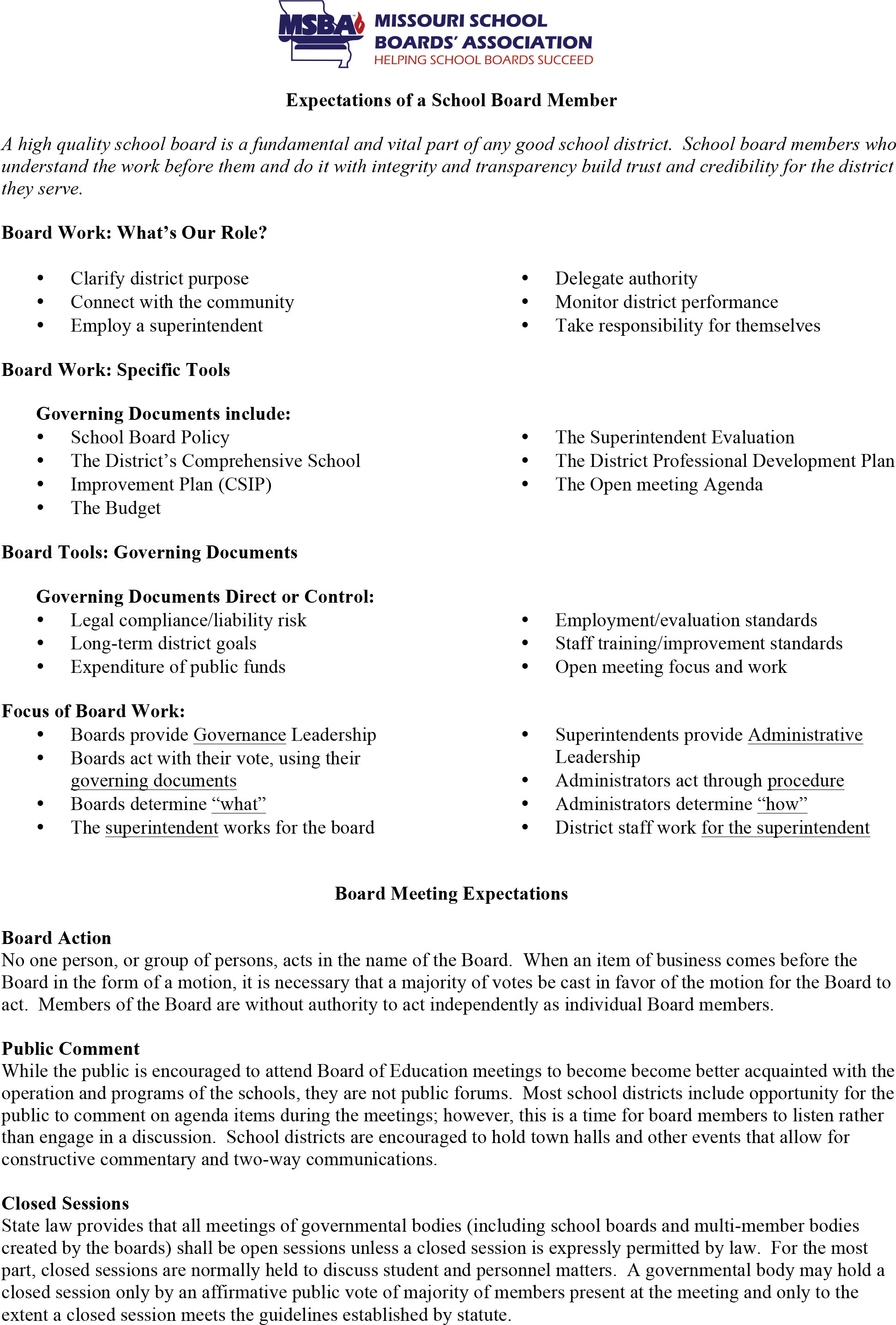 Board Member Expectations (MSBA) 